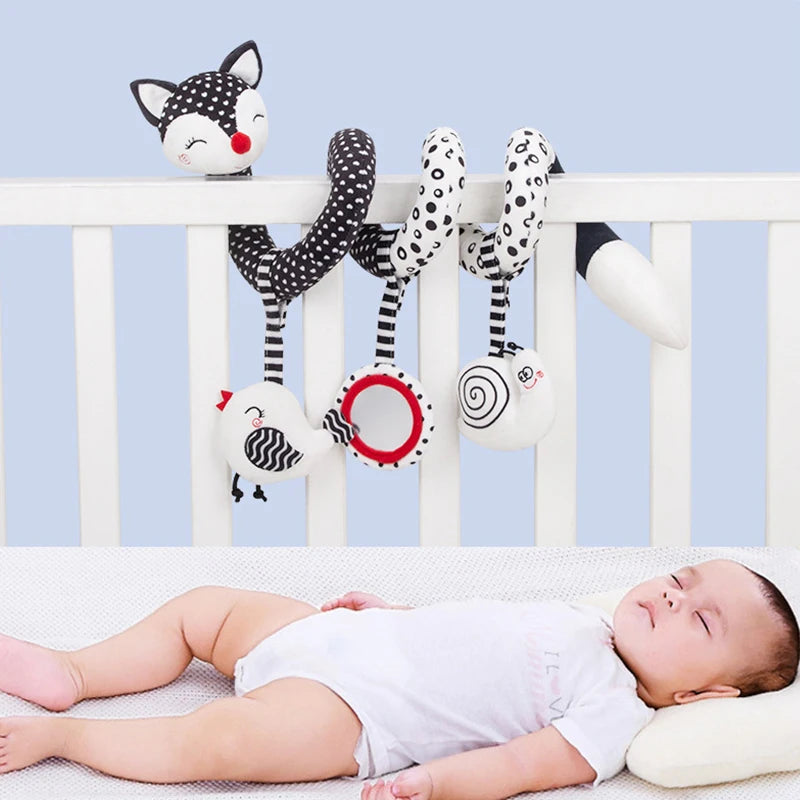 Baby Spiral Plush Toys Black White Stroller Stretch Spiral Activity Car Seat Hanging Rattle Toys Crib Mobile Sensory for Newborn