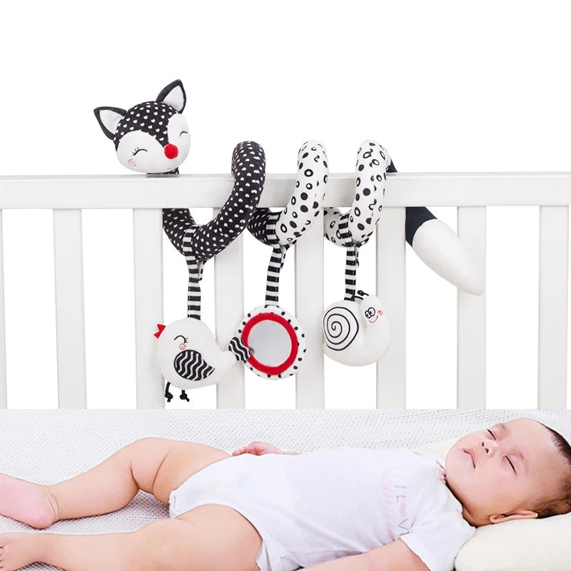 Baby Spiral Plush Toys Black White Stroller Stretch Spiral Activity Car Seat Hanging Rattle Toys Crib Mobile Sensory for Newborn